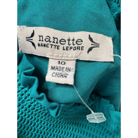 Nanette Lepore Size 10 Smocked High Neck Pleated Dress Deep Lake NWT $148 - Picture 3 of 13